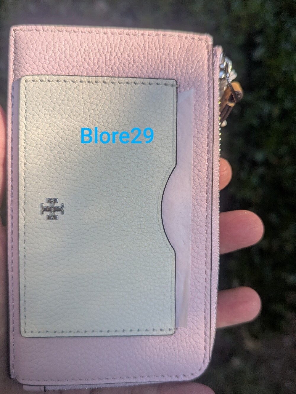 Tory Burch Leather Color-Block Zip-Around Card Wallet Logo Coral White